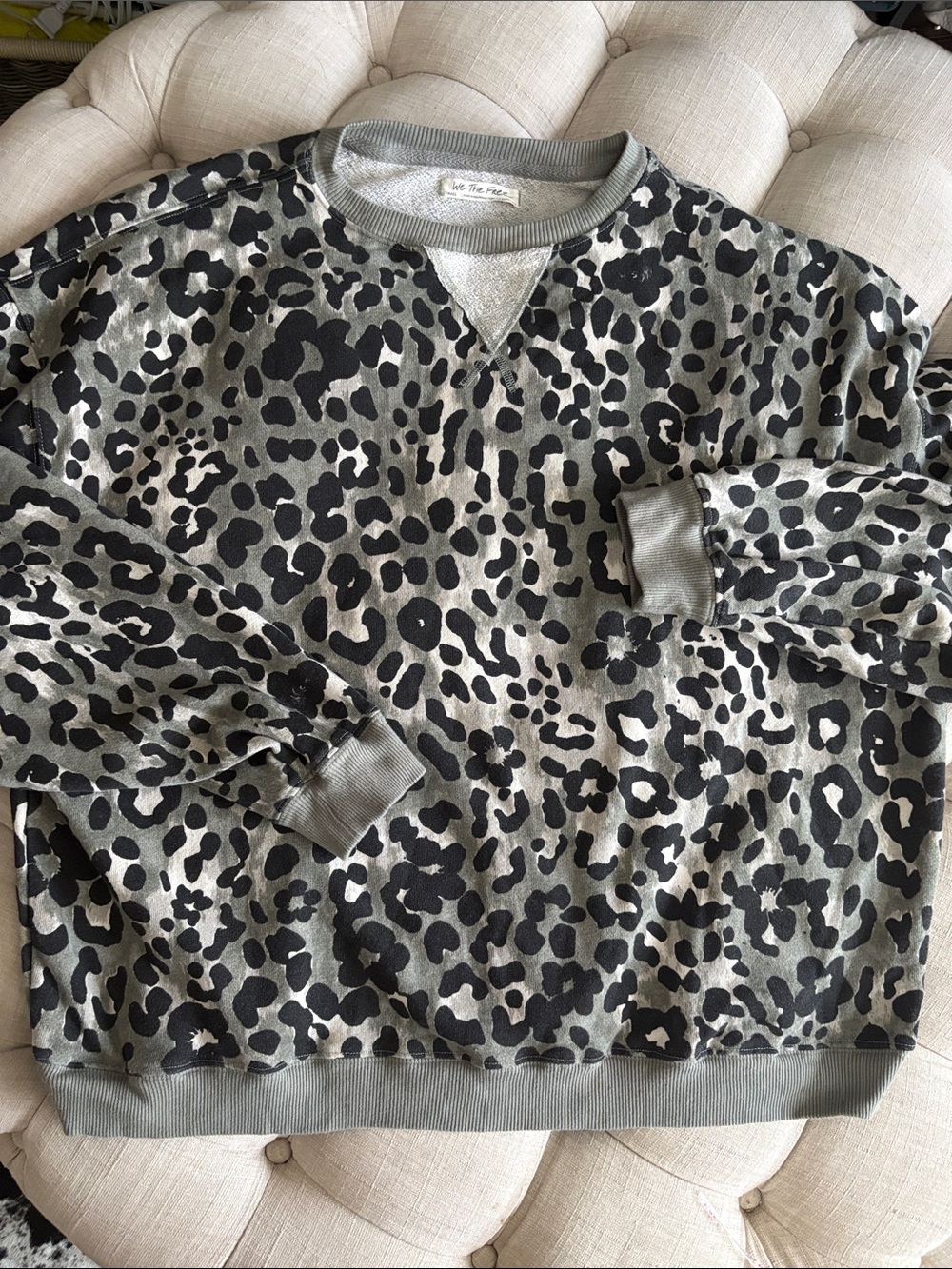 We The Free Olive & Black Leopard Print Crewneck Sweatshirt
